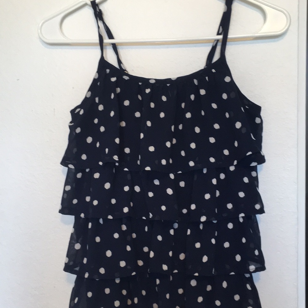 Blue and white polka dot tank top